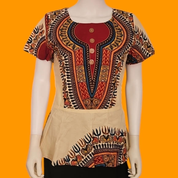 HANDMADE African Dashiki Peplum Tribal Festival Tunic - Picture 1 of 8